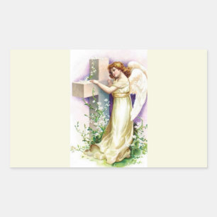 Pretty Angel And Cross Rectangular Sticker
