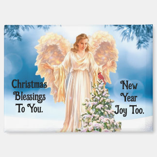 Pretty Angel With Cardinal Christmas Magnet
