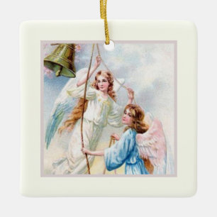 Pretty Angels With Bell Ceramic Ornament