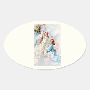 Pretty Angels With Bell Oval Sticker