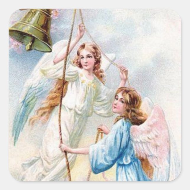 Pretty Angels With Bell Square Sticker (Front)