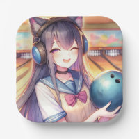 Pretty Anime Girl in Bowling Birthday Party