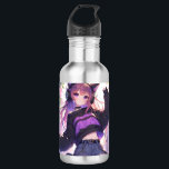 Pretty Anime Girl in Headphones with Cat Ears 532 Ml Water Bottle<br><div class="desc">Personalised Water Bottle. Cute anime girl wearing headphones with cat ears and a purple and black sweater.</div>