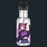 Pretty Anime Girl in Headphones with Cat Ears 532 Ml Water Bottle<br><div class="desc">Personalised Water Bottle. Cute anime girl wearing headphones with cat ears and a purple and black sweater.</div>