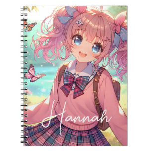 Pretty Anime Girl in Pink Pigtails Notebook