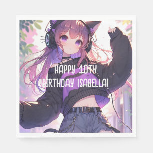 Pretty Anime Girl Personalised Birthday Napkin