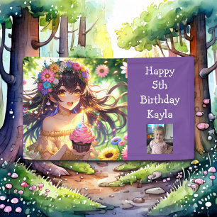 Pretty Anime Girl Photo, Age and Name Birthday Banner