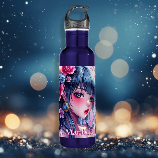 Pretty Anime Girl with Blue Eyes Personalised 710 Ml Water Bottle (Creator Uploaded)