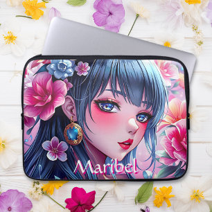 Pretty Anime Girl with Blue Eyes Personalised Laptop Sleeve