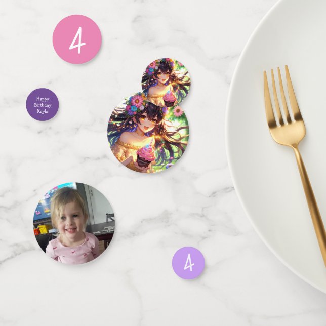 Pretty Anime Girl with Cupcake Birthday  Confetti (Group)