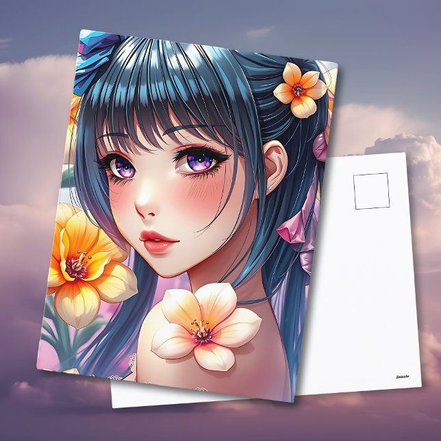 Pretty Anime Girl with Daffodils | Keep in Touch Postcard (Creator Uploaded)