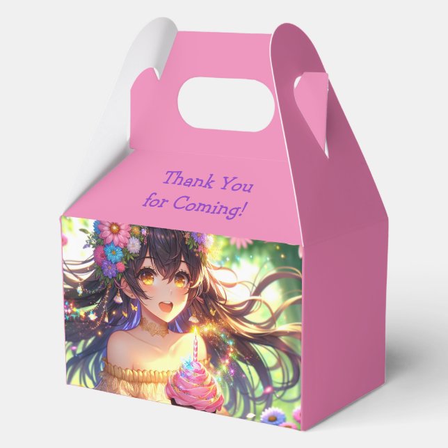Pretty Anime Girl's Birthday Cupcake Favour Box (Back)