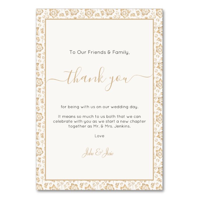 Pretty antique flower Wedding thank you Table Card (Front)