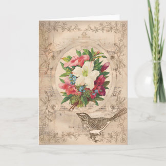 Pretty Antique Flowers & Bird Card