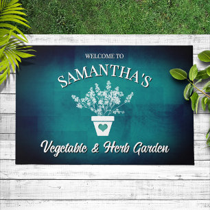 Pretty Aqua Blue Floral Personalized Welcome Doormat