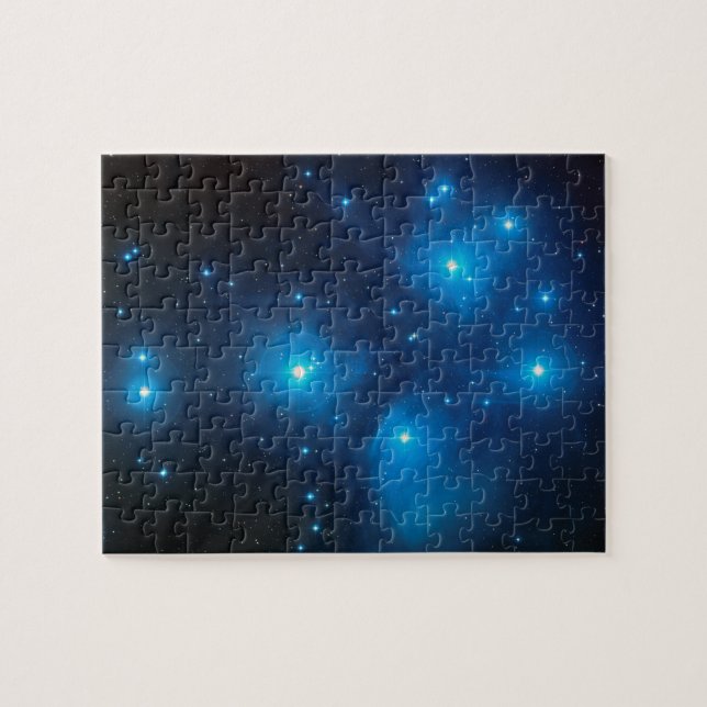 Pretty Aqua Blue Pleiades Celestial Photo Jigsaw Puzzle (Horizontal)