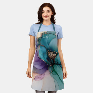 Pretty Aqua Blue Purple Gold Floral  Apron