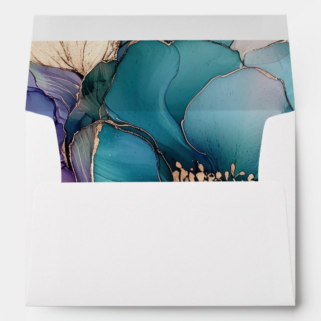 Pretty Aqua Blue Purple Gold Floral Envelope (Back (Bottom))