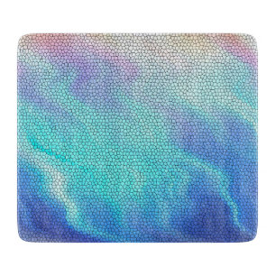 Pretty Aqua Blue Purple Pastel Mosaic Tiles Cutting Board