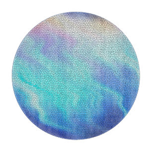 Pretty Aqua Blue Purple Pastel Mosaic Tiles Cutting Board