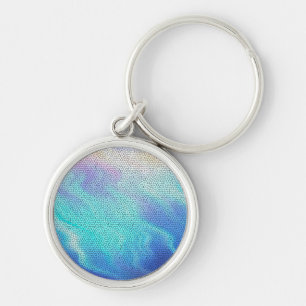Pretty Aqua Blue Purple Pastel Mosaic Tiles Key Ring