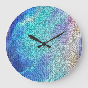 Pretty Aqua Blue Purple Pastel Mosaic Tiles Large Clock