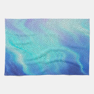 Pretty Aqua Blue Purple Pastel Mosaic Tiles Tea Towel