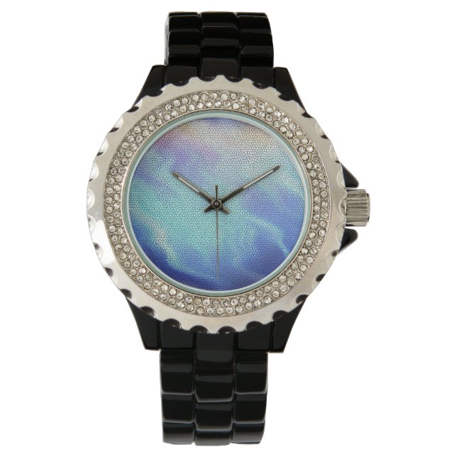 Pretty Aqua Blue Purple Pastel Mosaic Tiles Watch (Front)