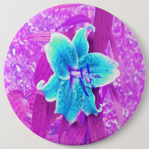 Pretty Aqua Blue Stargazer Lily on Purple 6 Cm Round Badge
