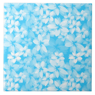 Pretty Aqua Floral Ceramic Tile