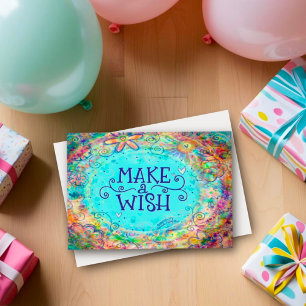 Pretty Aqua Make a Wish Happy Birthday Girly Card