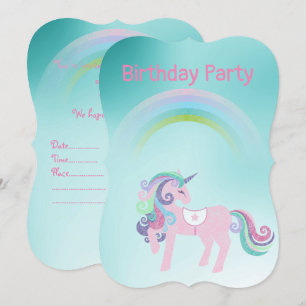 Pretty Aqua rainbow unicorn birthday Invitation