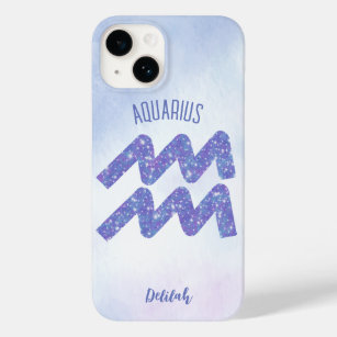 Pretty Aquarius Astrology Sign Personalised Purple Case-Mate iPhone 14 Case