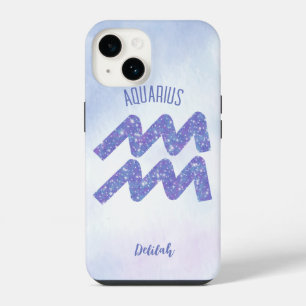 Pretty Aquarius Astrology Sign Personalised Purple iPhone 14 Case