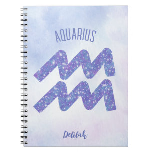 Pretty Aquarius Astrology Sign Personalised Purple Notebook