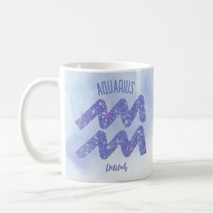 Pretty Aquarius Astrology Sign Personalized Purple Coffee Mug