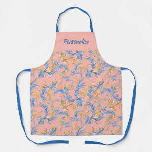 Pretty Arabesque Pink Blue Swirl Pattern Cooking Apron