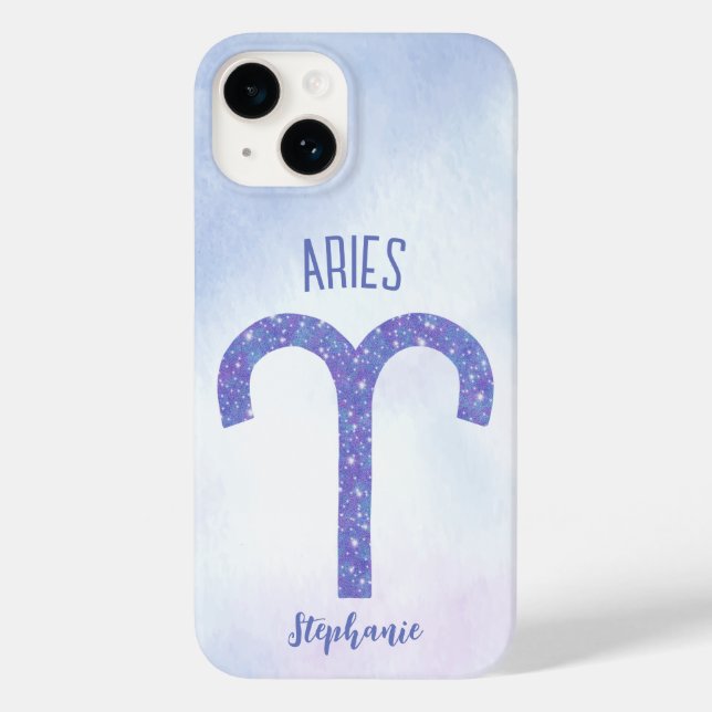 Pretty Aries Astrology Sign Personalised Purple Case-Mate iPhone Case (Back)