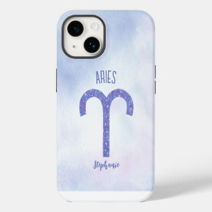 Pretty Aries Astrology Sign Personalised Purple iPhone 14 Case