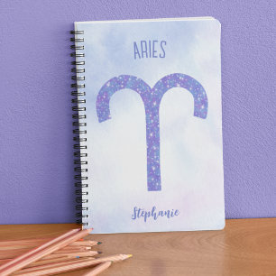 Pretty Aries Astrology Sign Personalised Purple Notebook