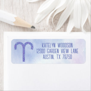 Pretty Aries Astrology Sign Purple Birthday Party Return Address Label
