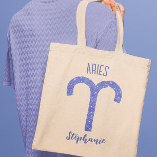 Pretty Aries Astrology Sign Purple Personalised Tote Bag