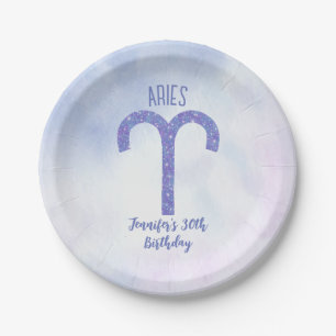 Pretty Aries Purple Astrology Sign Birthday Party Paper Plate