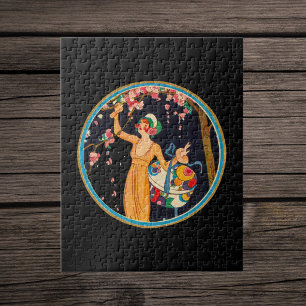 Pretty Art Deco Style Lady Cherry Blossom Tree Jigsaw Puzzle