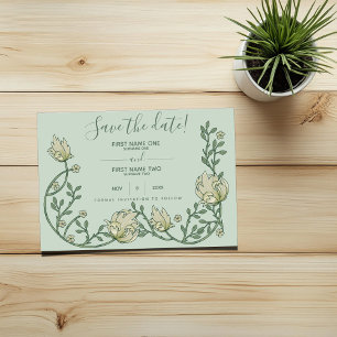 Pretty art nouveau flowers green save the date