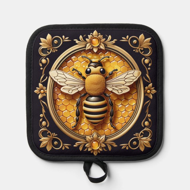 Pretty Art Nouveau Honeybee  Pot Holder (Front)