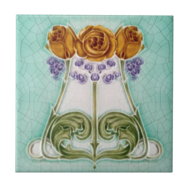 Pretty Art Nouveau Roses Antique Reproduction Ceramic Tile (Front)
