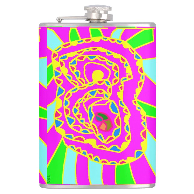 Pretty art pattrns mosaic round hip flask (Front)