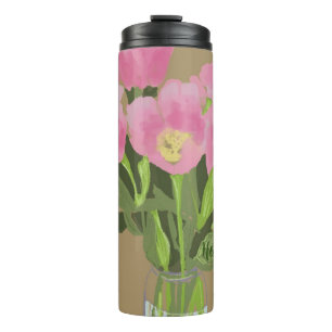Pretty Art Tulip Flower Modern Illustration + Name Thermal Tumbler