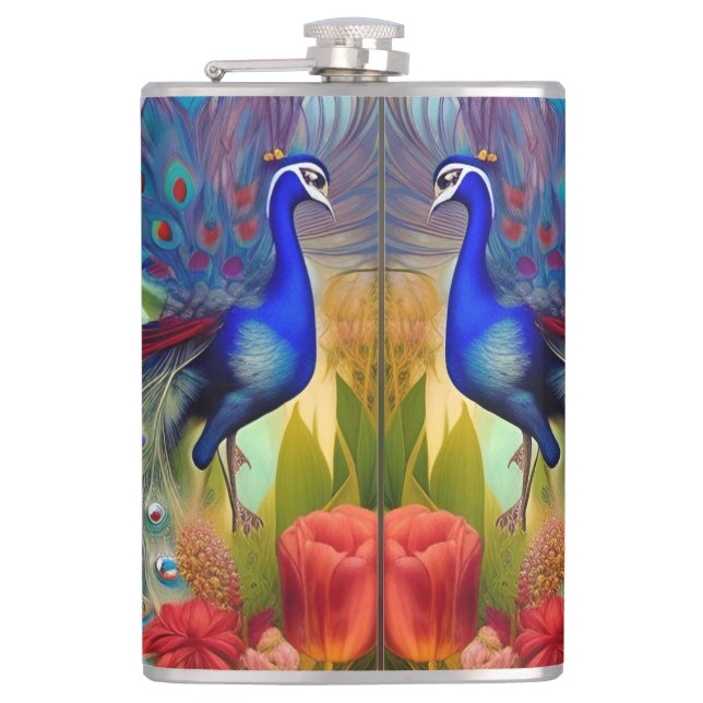 Pretty as A Peacock   Hip Flask (Front)